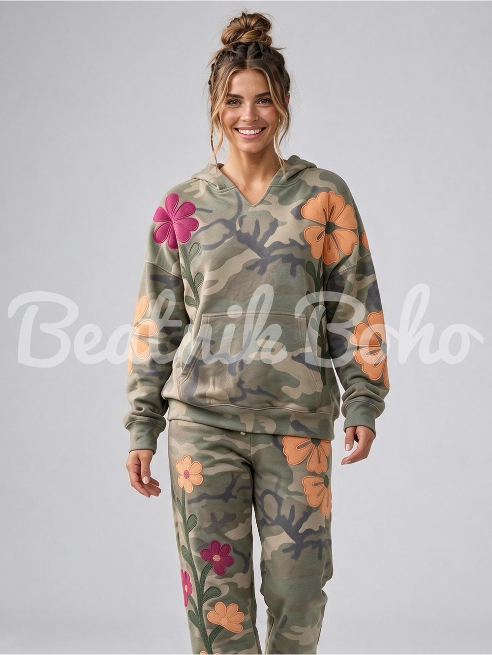 RESTOCK ETA 11/5 Camo Floral Patchwork Hoodie / TikTok Viral Appliqué Pullover - Picture 6 of 9